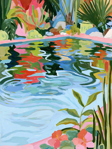 Garden Pool with Reflections – Lush Summer Art