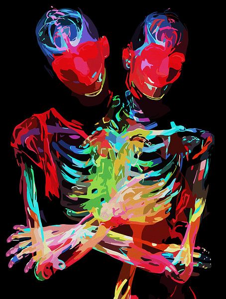 Neon Skelett Umarmung Kunst Fusion von Ramy Salah Hefny