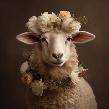 Schaf mit Blumenschmuck