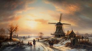 Niederländische Winterlandschaft mit Windmühle