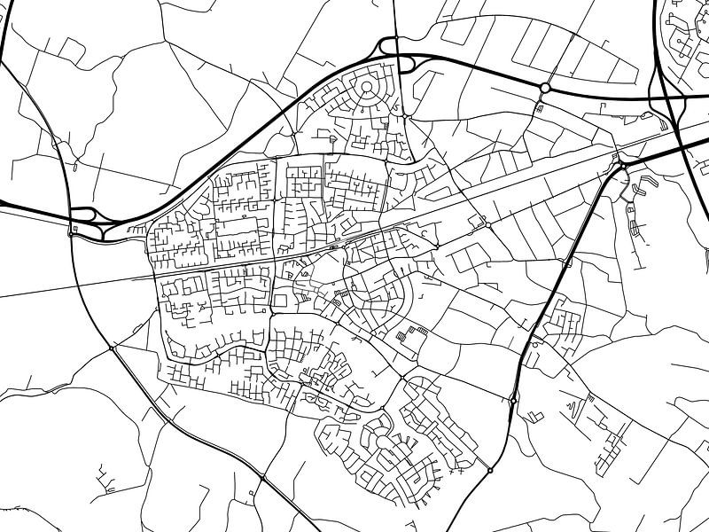 Map of Wijchen in Black and Wite by De Kaartenwinkel