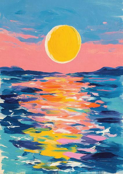 Zonsondergang Zee Plakkaatverf Pastel van Niklas Maximilian