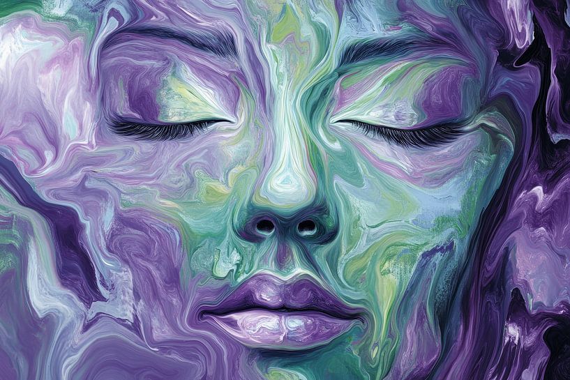 Vrouw in Vortex van Droom en Kleur Abstract Portret van Eva Lee