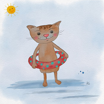 Kleiner Bademeister - Tierillustration Katze