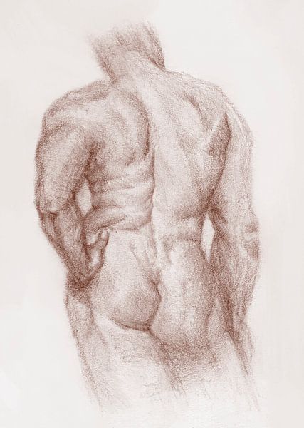 Sketch Man Nude vue arrière brun espresso par Krista Kitsz Art