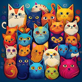 Illustration mit ganz vielen bunten Katzen von Patricia Hofmeester