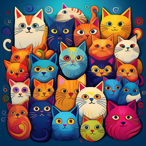 Illustration of lots and lots of colourful cats