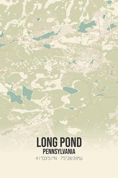 Carte ancienne de Long Pond (Pennsylvanie), USA. par Affiches de lieux