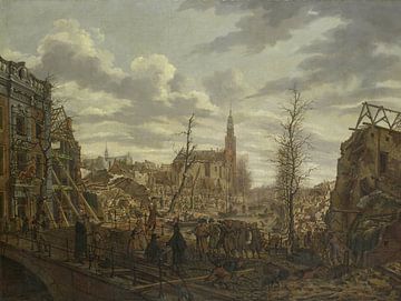 Het Rapenburg te Leiden na de ontploffing 