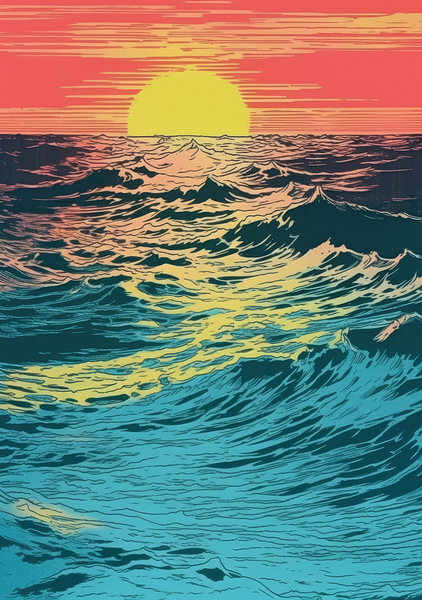 Sea Poster Pop Art Sunset by Niklas Maximilian on canvas, poster
