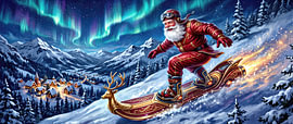 Snowboard mit Weihnachtsmann – Goldener Winterrausch von AidasignArt