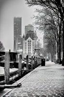 Winterfoto van de Haringvlieg en het Witte Huis in Rotterdam