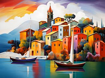 Village de pêcheurs italiens en automne, Grèce