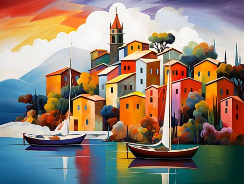 Italienisches Fischerdorf im Herbst, Griechenland