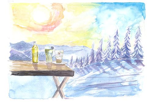 Perfekter Tag in den Bergen mit Erfrischungen in der Mountain Lodge