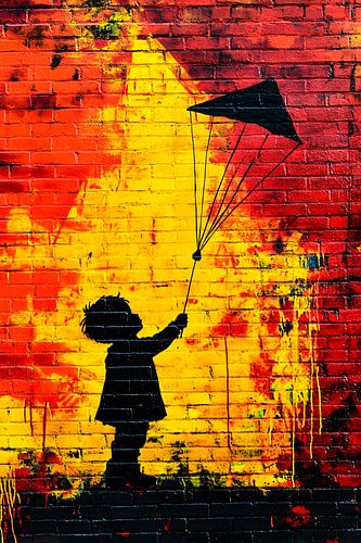 Kind met vlieger silhouet