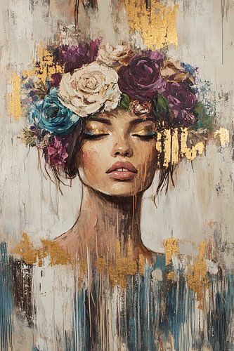 Vrouwelijk portret met bloemenkrans