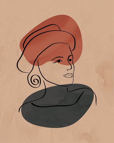 Lijntekening van een gezicht met hoed van Tanja Udelhofen