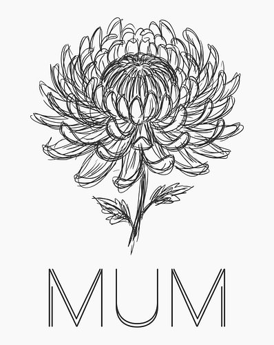 minimalistische poster met bloemenlijntekening voor moeders – witte uitvoering
