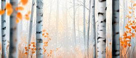 Herbstlicher Birkenwald im Nebel von Poster Art Shop