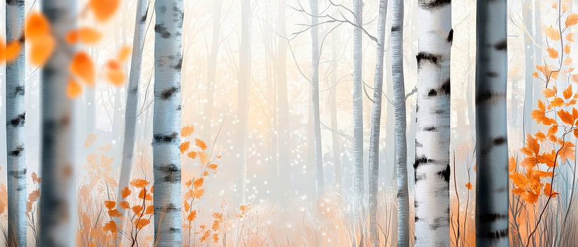 Autumnal birch forest in the fog by Poster Art Shop