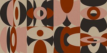 Abstracte retro geometrie in donker terra, roze, zwart, wit. van Dina Dankers