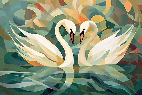Malerei Schwäne Abstrakt | Reflexion der Romantik