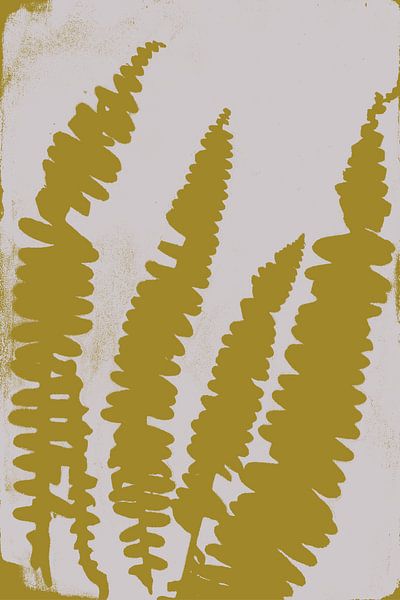 Wabi-Sabi Botanical: Printed Fern leaves in Yellow on White by Dina Dankers