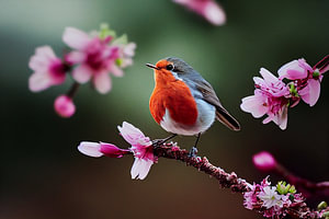 Rotkehlchen auf einem Ast im Frühling Illustration