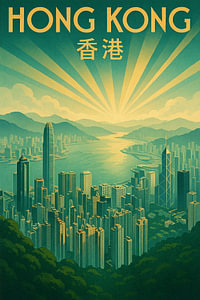 Hong Kong Skyline Vintage Poster - Victoria Peak Panoramablick