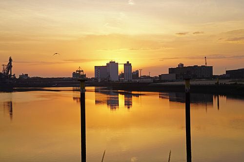Zonsopgang in de haven van Bremen