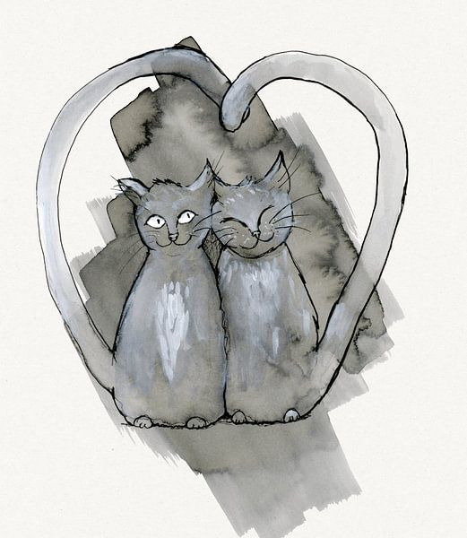 Zwei süße graue Katzen kuscheln von Bianca Wisseloo