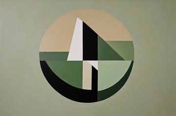 Abstracte Geometrie in Groen en Beige Tinten van De Muurdecoratie