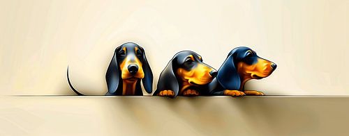 3 Dachshunds look over a wall