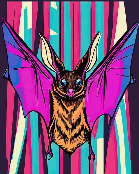 Vibrance nocturne - Chauve-souris alpine à longues oreilles Série Pop Art par SOTA ArtSign
