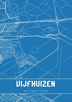 Blauwdruk | Landkaart | Vijfhuizen (Noord-Holland) van Rezona