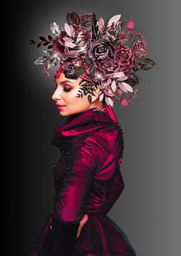 Vrouw in bordeauxrood van Postergirls