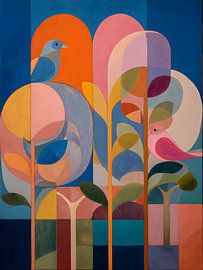 Abstract colorful birds on trees by IamHome Studio