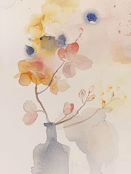 Stilleben mit Blumen, Aquarell im japanischen Stil von Japandi Art Studio