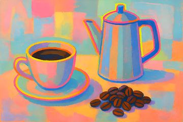 Koffie en percolator schilderij. van Johannes