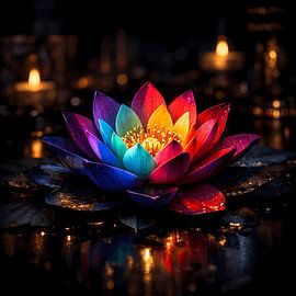 Leuchtende Regenbogen‑Lotus im Kerzenschein von ButterflyPix