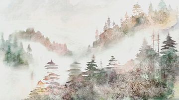 Fantasy forest in the fog