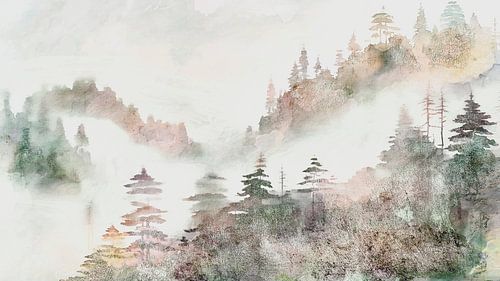 Fantasiebos in de mist