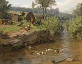 Entenfamilie am Stauwehr, Carl Jutz von Meisterhafte Meister Miniaturansicht