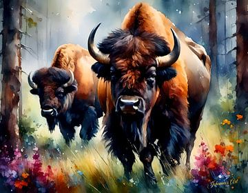 Wildlife in Watercolor – Bison 3 by Johanna's Art