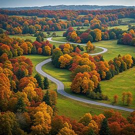 Eine kurvenreiche Straße durch herbstliche Pracht von Artistic
