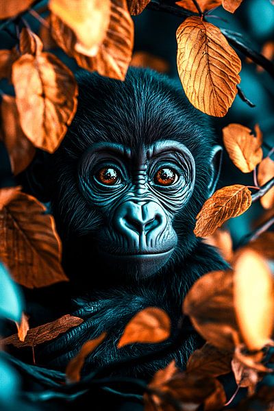 Singe mignon parmi les feuilles par Art & Soul Creations