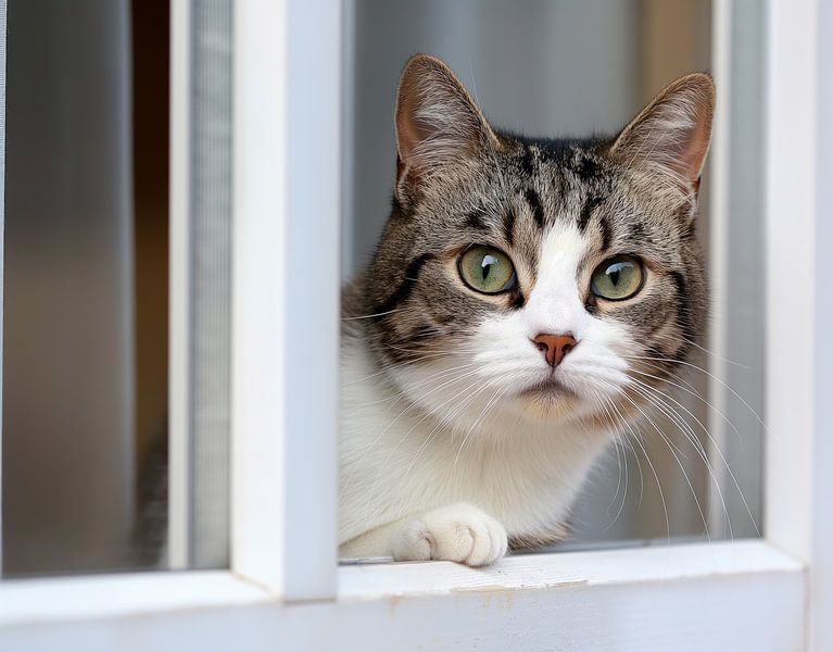 cat looks through window by Egon Zitter