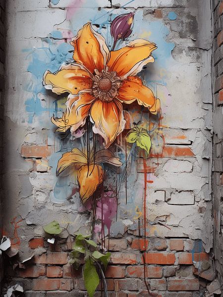 wall graffiti yellow orange flower decay history past by gm_designs