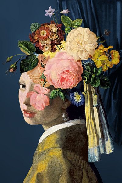 Meisje Met de Parel – The Floral on Blue Edition par Marja van den Hurk